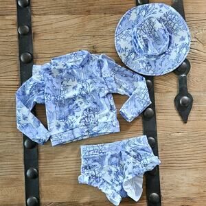 Shein 3 piece rashguard purple coral reef swimsuit sz 5Y